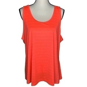 MTA Sport Tank Top Neon Coral Sheer Stripe Plunging Back Right Side Slit Size 1X